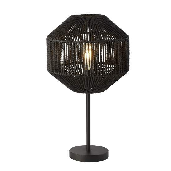 Lampada Da Scrivania Contemporanea Vimini Acciaio Nero Tessuto Bianco 1 Luce E27 EU11201-1BK