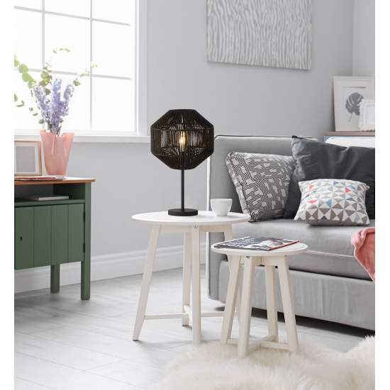Lampada Da Scrivania Contemporanea Vimini Acciaio Nero Tessuto Bianco 1 Luce E27 EU11201-1BK