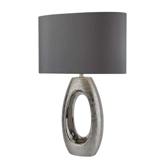 Lampada Da Scrivania Artigiano Ceramica Cromo Tessuto Grigio 1 Luce E27 EU1213CC