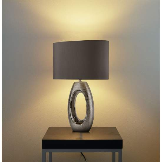 Lampada Da Scrivania Artigiano Ceramica Cromo Tessuto Grigio 1 Luce E27 EU1213CC