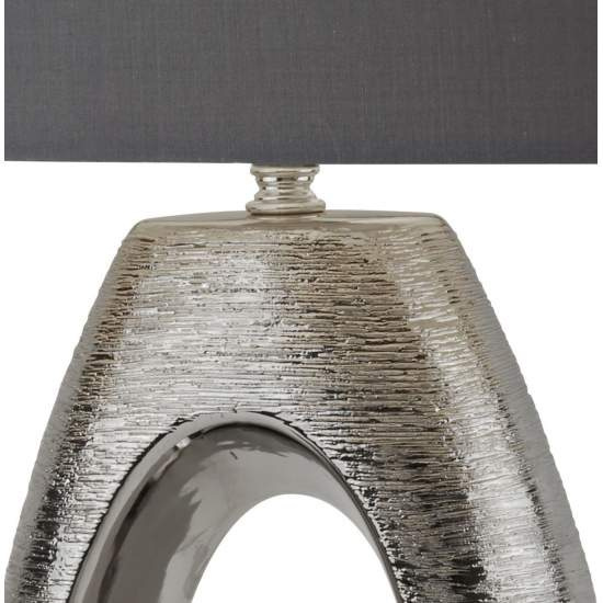 Lampada Da Scrivania Artigiano Ceramica Cromo Tessuto Grigio 1 Luce E27 EU1213CC