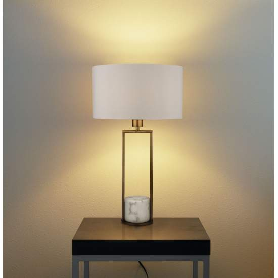 Lampada Da Scrivania Contemporanea Claire Metallo Oro Tessuto Bianco 1 Luce E27 EU2871GO