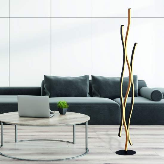 Piantana Moderna Fioritura Alluminio Nero Silicone Marrone Led 32W Cct EU32102-1BK