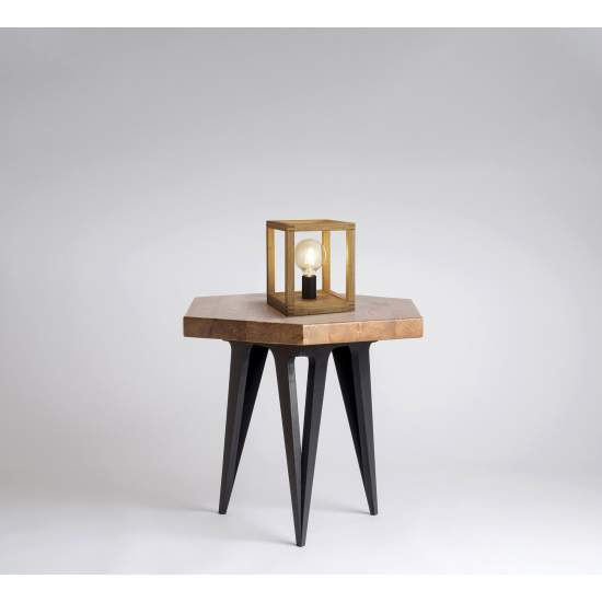 Abatjour Industrial-Nordico Square Legno Marrone Nero 1 Luce E27 EU54742-1NA
