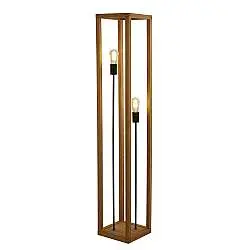 Piantana Industrial-Nordico Square Legno Marrone Nero 2 Luci E27