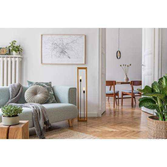 Piantana Industrial-Nordico Square Legno Marrone Nero 2 Luci E27 EU54742-2NA