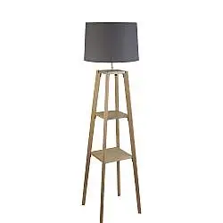 Piantana Contemporaneo Shelf Legno Marrone Tessuto Grigio 1 Luce E27