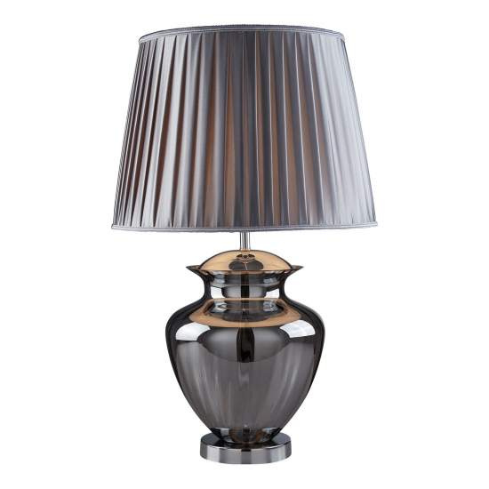 Lampada Da Scrivania Contemporanea Elina Acciaio Cromo Vetro Fumè 1 Luce E27 EU8531SM