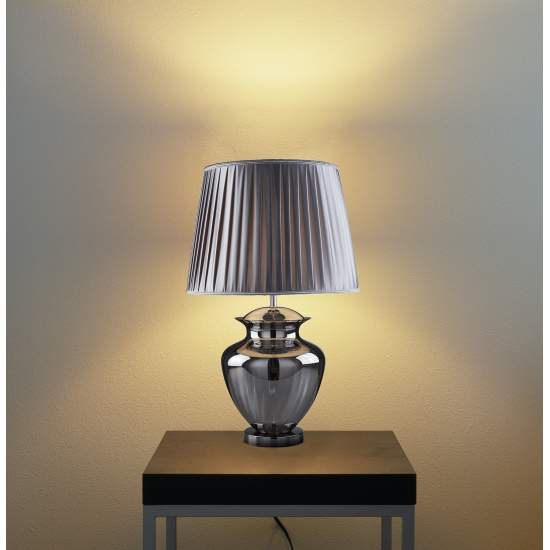 Lampada Da Scrivania Contemporanea Elina Acciaio Cromo Vetro Fumè 1 Luce E27 EU8531SM