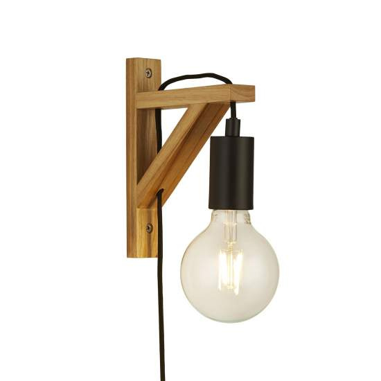 Applique Industrial-Nordico Tribeca Acciaio Marrone Legno Nero 1 Luce E27 EU95042BR