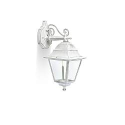 Applique Media In Basso Esterno Old Alluminio E Vetro Bianco E Arg. 1 Luce E27