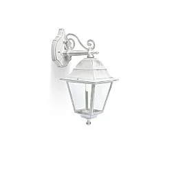 Applique Media In Basso Esterno Old Alluminio E Vetro Bianco E Arg. 1 Luce E27