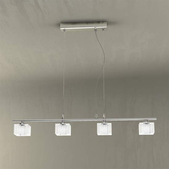 Sospensione Contemporanea Metropolitan Metallo Cromo Vetro Trasparente 4 Luci G9 1047_S4
