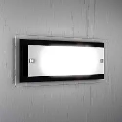 Applique Moderna Tray Metallo Bianco Vetro Nero 2 Luci E27