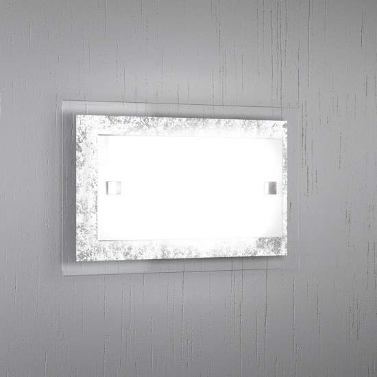 Applique Moderna Tray Metallo Bianco Vetro Foglia Argento 1 Luce E27 1087_AP-FA