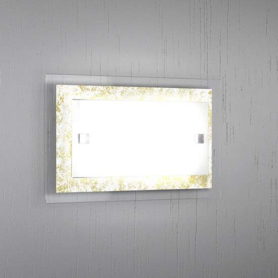 Applique Moderna Tray Metallo Bianco Vetro Foglia Oro 1 Luce E27 1087_AP-FO