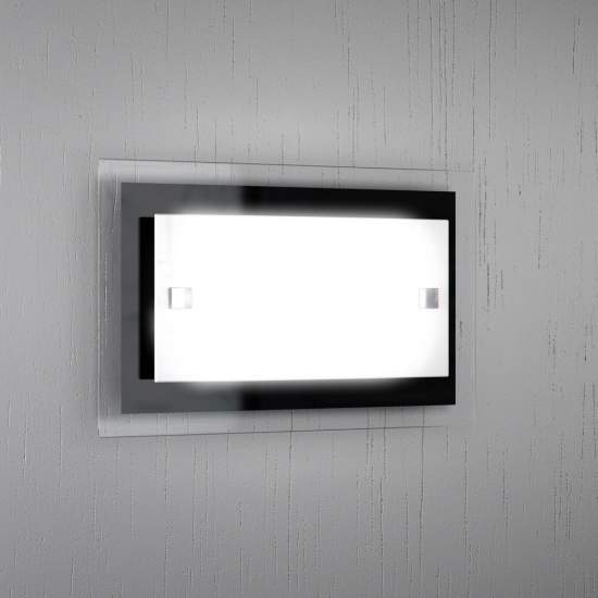 Applique Moderna Tray Metallo Bianco Vetro Nero 1 Luce E27 1087_AP-NE