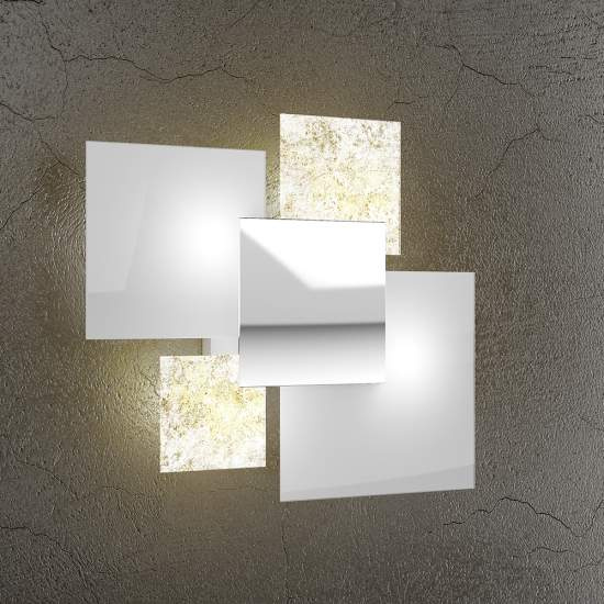 Applique Contemporanea Shadow Metallo Bianco Vetro Foglia Oro 4 Luci E27 46Cm 1088_45-FO