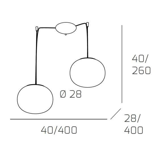 Sospensione Contemp Decentratori Soft Metallo Cromo Vetro Opaco 2 Luci E27 28Cm 1092_S2-28