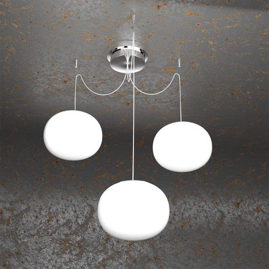 Sospensione Contemp Decentratori Soft Metallo Cromo Vetro Opaco 3 Luci E14 1092_S3-18
