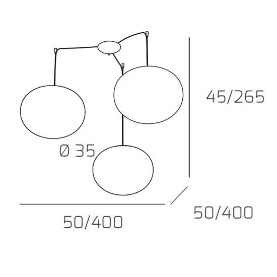 Sospensione Contemp Decentratori Soft Metallo Cromo Vetro Opaco 3 Luci E27 35Cm 1092_S3-35