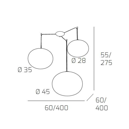Sospensione Contemp Decentratori Soft Metallo Cromo Vetro Mix Opaco 3 E27 1092_S3-MIX