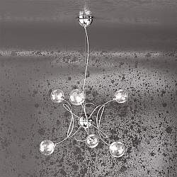 Sospensione Contemporanea Super Ball Metallo Cromo Vetro Pirex 6 Luci G9 Sospensione Contemporanea Super Ball Metallo Cromo Vetro Pirex 6 Luci G9