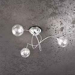 Plafoniera Contemporanea Super Ball Metallo Cromo Vetro Pirex 3 Luci G9