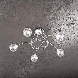 Plafoniera Contemporanea Super Ball Metallo Cromo Vetro Pirex 5 Luci G9 Plafoniera Contemporanea Super Ball Metallo Cromo Vetro Pirex 5 Luci G9