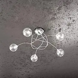 Plafoniera Contemporanea Super Ball Metallo Cromo Vetro Pirex 5 Luci G9