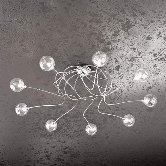 Plafoniera Contemporanea Super Ball Metallo Cromo Vetro Pirex 9 Luci G9 1109_PL9