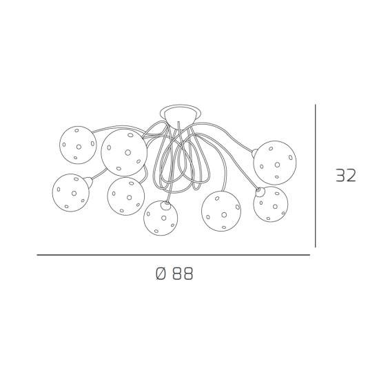 Plafoniera Contemporanea Super Ball Metallo Cromo Vetro Pirex 9 Luci G9 1109_PL9
