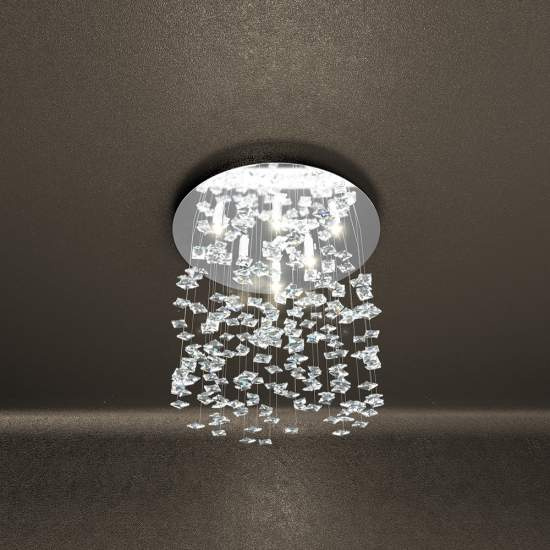 Plafoniera Contemporanea Flare Metallo Cromo Cristallo 6 Luci G9 1110_PL6