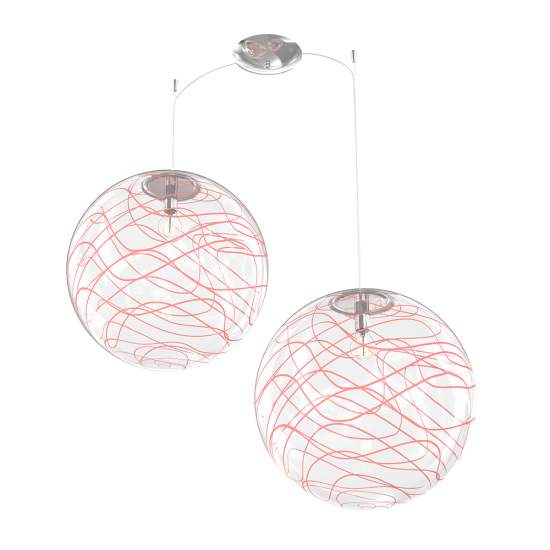 Sospensione Contemporanea Moon Metallo Cromo Vetro Rosso 2 Luci E27 D.40Cm 1117_S2-40-RO
