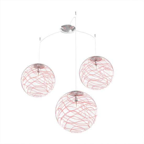 Sospensione Contemporanea Moon Metallo Cromo Vetro Rosso 3 Luci E27 D.30Cm 1117_S3-30-RO
