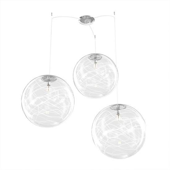 Sospensione Contemporanea Moon Metallo Cromo Vetro Bianco 3 Luci E27 D.40Cm 1117_S3-40-BI