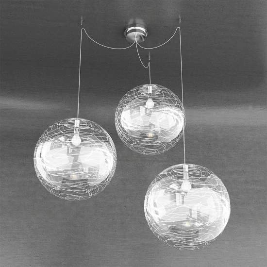 Sospensione Contemporanea Moon Metallo Cromo Vetro Bianco 3 Luci E27 D.40Cm 1117_S3-40-BI