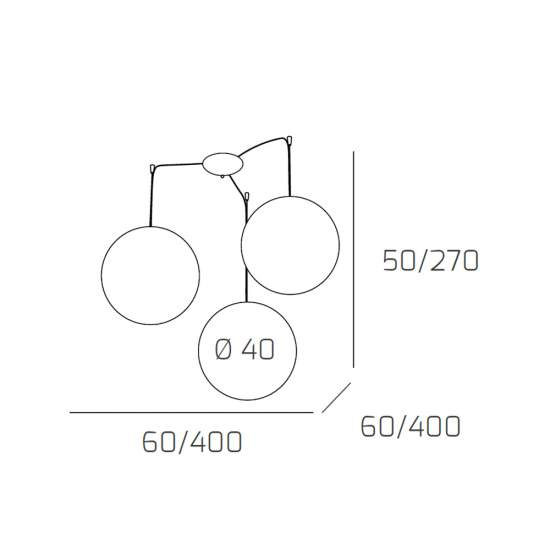 Sospensione Contemporanea Moon Metallo Cromo Vetro Bianco 3 Luci E27 D.40Cm 1117_S3-40-BI