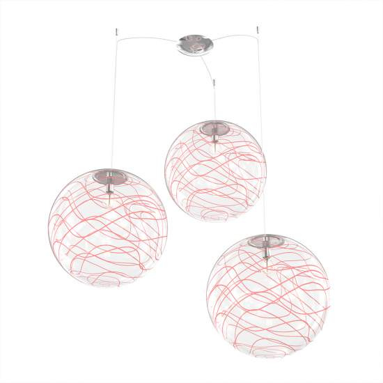 Sospensione Contemporanea Moon Metallo Cromo Vetro Rosso 3 Luci E27 D.40Cm 1117_S3-40-RO