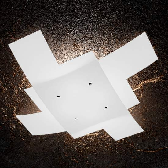 Plafoniera Moderna Tetris Metallo Bianco Vetro 4 Luci E27 95Cm 1120_95