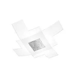 Plafoniera Moderna Tetris Color Met. Foglia Argento Vetro Bianco 4 Luci E27 75Cm