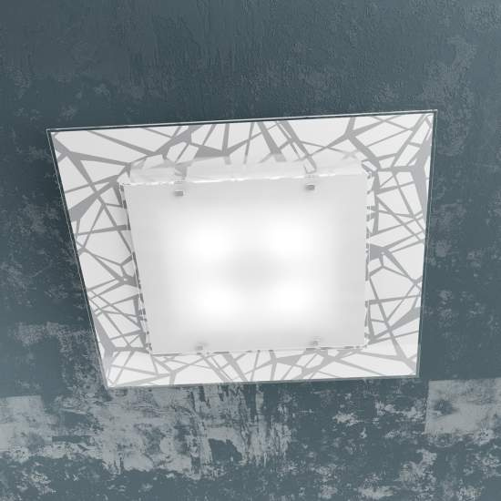 Applique Contemporanea Stripes Metallo Bianco Vetro Serigrafato 4 Luci E27 1123_60