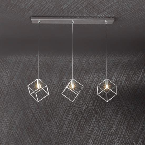 Sospensione Moderna Rettangolare Frame Metallo Cromo 3 Luci G9 1125_S3R