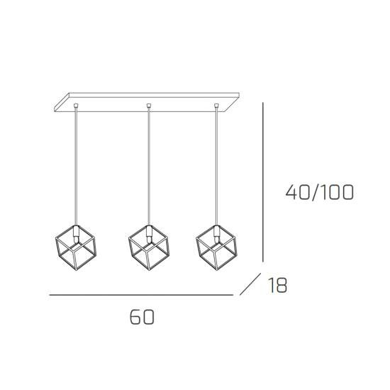 Sospensione Moderna Rettangolare Frame Metallo Cromo 3 Luci G9 1125_S3R