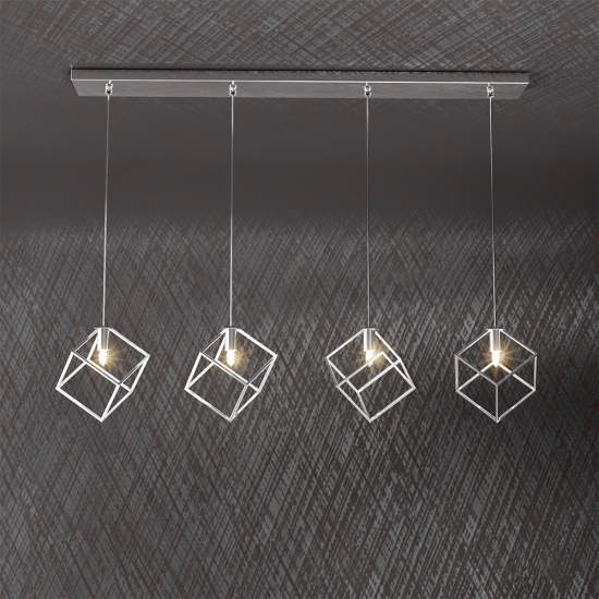 Sospensione Moderna Rettangolare Frame Metallo Cromo 4 Luci G9 1125_S4R