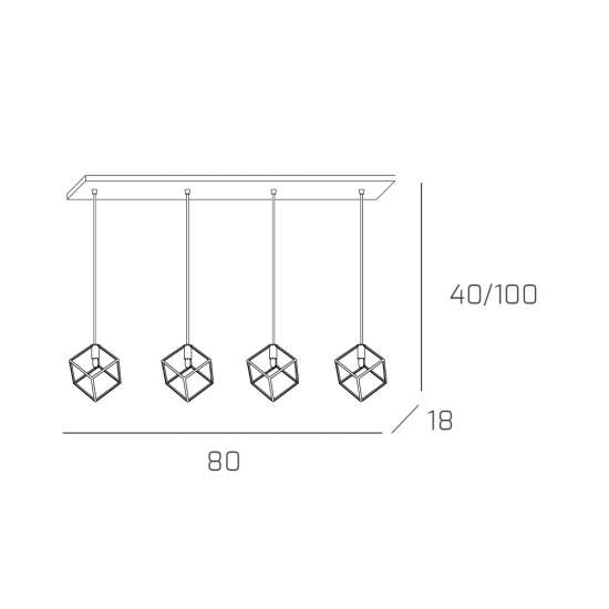 Sospensione Moderna Rettangolare Frame Metallo Cromo 4 Luci G9 1125_S4R