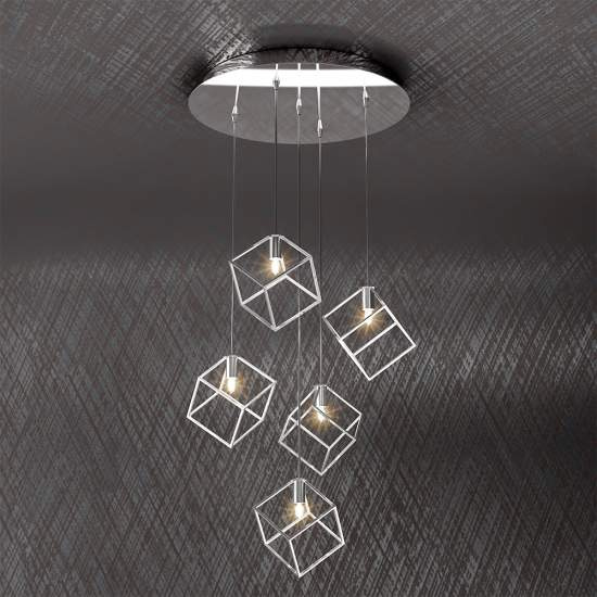 Sospensione Moderna Frame Metallo Cromo 5 Luci G9 1125_S5