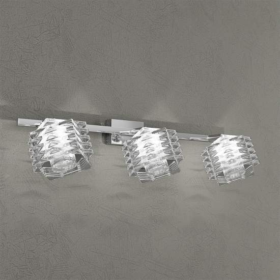 Applique Contemporanea Rubik Metallo Cromo Diffusore Cristallo 3 Luci G9 1126_F3