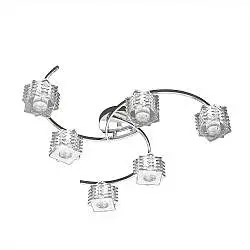 Plafoniera Contemporanea Rubik Metallo Cromo Diffusore Cristallo 6 Luci G9