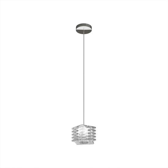 Sospensione Contemporanea Rubik Metallo Cromo Diffusore Cristallo 1 Luce G9 1126_S1